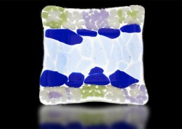 Dish Glass Fusion with Blue and Aqua Snowflakes by Fire Glass Studio