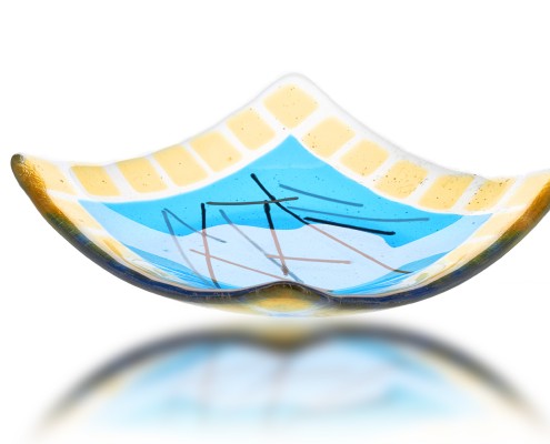 Sushi Plate Glass Fusion in Gold and Aqua by Fire Glass Studio