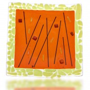 Plate Glass Fusion in Green and Orange by Fire Glass Studio