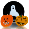 Halloween Craft Idea Pumpkin Heads and Spooky Ghosts made of Glass Fusion by Fire Glass Studio