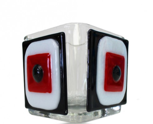 Pencil Holder Glass Fusion in Red, Black and White by Fire Glass Studio