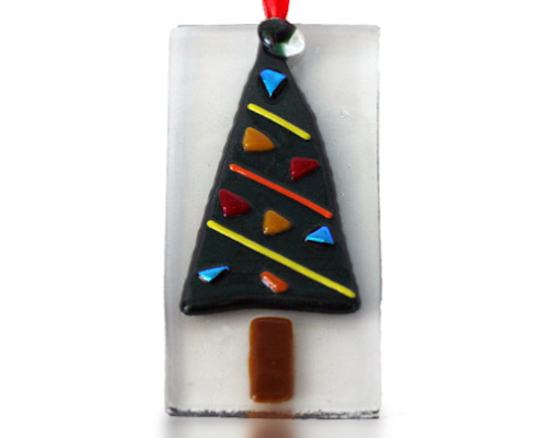 Fire Glass Studio Glass Fusion Christmas Tree Block Ornament